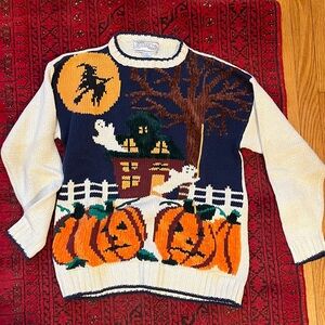 Vintage Halloween Sweater with Ghosts and Pumpkins